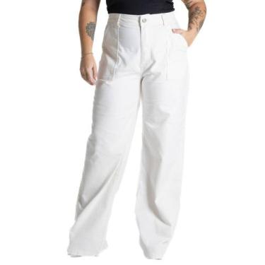 Imagem de Calça Sarja Sawary Plus Size Wide Leg - 281114 - off white 48, Bege, 4