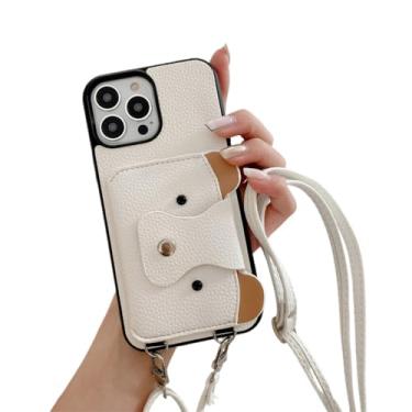 Imagem de Capa de telefone carteira crossbody com cordão para iPhone 14 13 12 Mini 11 Pro XS Max X 8 7 Plus com capa de couro com suporte para cartão, branca, para iPhone 7Plus (8Plus)