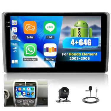 Imagem de [4+64G] Rádio estéreo para carro Android 15 para Honda Element 2003-2006 com carro sem fio e Android Auto, rádio de carro de 10,1 polegadas com link espelhado, Bluetooth, FM/RDS WiFi, GPS, EQ, DSP SWC