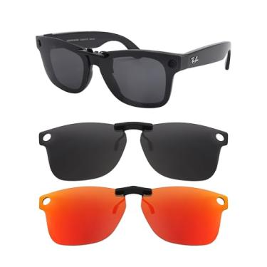 Imagem de HILEEN Óculos de sol polarizados com clipe para Ray-Ban Meta Wayfarer RW4006 50-22 para homens e mulheres proteção UV - preto + vermelho fogo