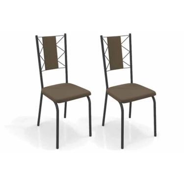 Imagem de Kit 2 Cadeiras de Cozinha Lisboa 2C076PRF Aço 2 Un Preto/Suede Cappuccino - Kappesberg
