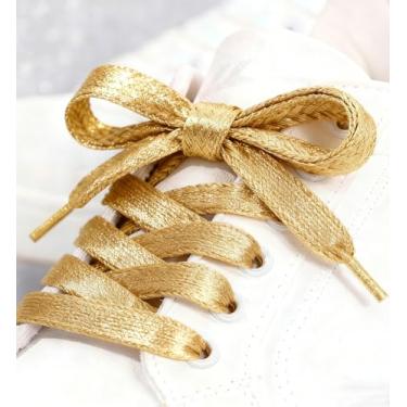 Imagem de 2 pares de cadarços metálicos brilhantes com glitter, cadarços de lantejoulas coloridas para tênis planos, sapatos de skate e botas esportivas, Amarelo, 100 cm