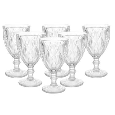 Imagem de Jogo de 6 Taças de Vidro Diamante 340 ml – Presente Sofisticado para Vinho, Suco ou Coquetéis