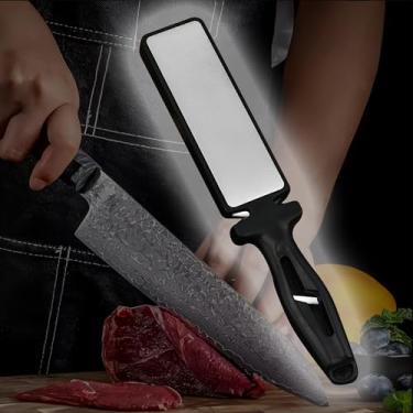 Imagem de 1 peça de pedra de afiar faca esmeril dupla face premium com alça – Afiador de facas de cozinha profissional para chefs e cozinheiros domésticos - preto