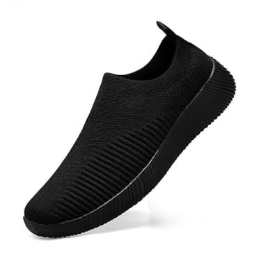 Imagem de Tênis feminino de caminhada, atlético, casual, academia, sem cadarço, leve, Preto, 37