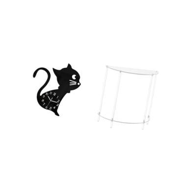Imagem de Fenteer Relógio de Parede de Acrílico com Gato, Decoração Moderna para Sala de Estar, Enfeite de Desenho Animado Fofo E Mesa de Cabeceira para Espaços Pequeno