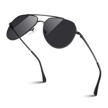 Imagem de Óculos de sol aviador polarizados para homens e mulheres, óculos de sol masculinos modernos com armação de metal polarizado para dirigir e pescar, Preto