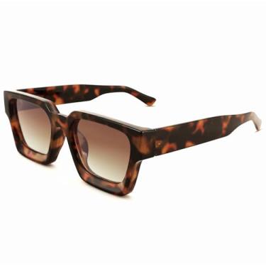 Imagem de Óculos de sol quadrados grossos para homens e mulheres, óculos retangulares grossos retrô anos 90, Tartaruga/marrom dégradé, Medium