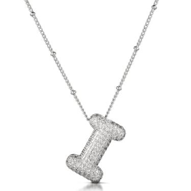 Imagem de Colar com alfabeto para mulheres, colar de letra de zircão prata, pingente de diamante personalizado, joia de cristal moderna para mulheres (I)