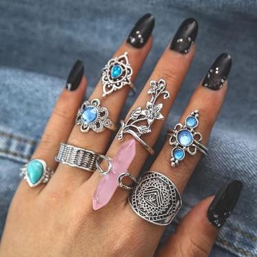 Imagem de Conjunto de anéis empilháveis estilo boêmio turquesa para mulheres, joias modernas, simples, versátil, presente para mulheres