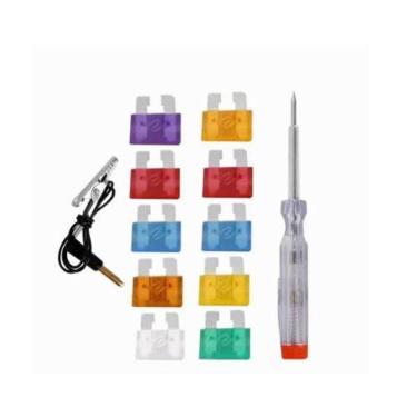 Imagem de Kit Elétrico 10 Fusíveis Para Carro Automotivo E Chave Teste