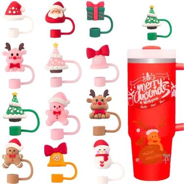 Imagem de AIOMISKO Toppers de palha 3D, capas de palha de silicone macio, adequado para canudos de 10 mm, compatível com Stanley Cup 30 e 1,134 g, acessórios reutilizáveis à prova de poeira, flor de coração de