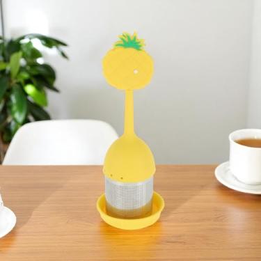 Imagem de Generic 1 conjunto de infusor de chá, design de abacaxi, infusor de chá, apenas lavagem à mão, estilo vertical, silicone, aço inoxidável, amarelo, 5,5 x 15,5 cm