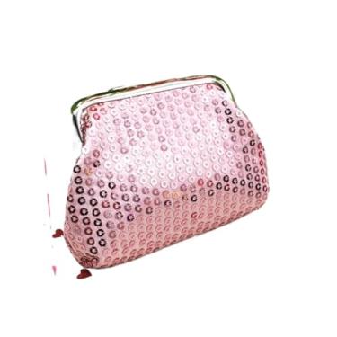 Imagem de Bolsa de batom clutch clássica bolsa de armazenamento pequena elegante porta-cartões de lantejoulas bolsa de moedas feminina (rosa)