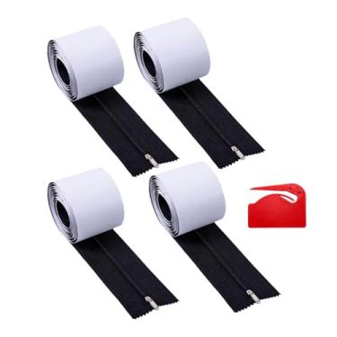Imagem de CarpNettore Conjunto de 4 Zíperes Autoadesivos para Portas, com Ferramenta de Corte em PP, Proteção Contra Poeira, para Estufas E Tendas Externas, Preto, Tamanho real
