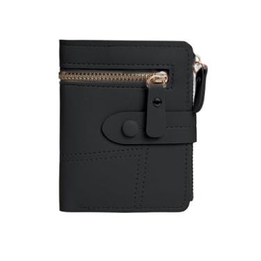 Imagem de Carteira dobrável elegante e funcional: material de poliuretano fino e macio com fecho de zíper, porta-moedas, Preto, Minimalista moderno