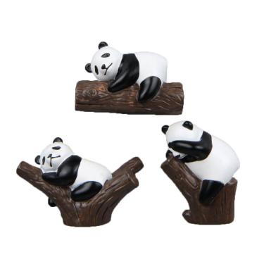 Imagem de Ímãs de geladeira, 3 peças de resina 3D fofa de panda em tronco de árvore