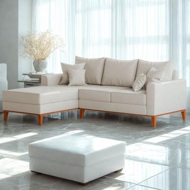 Imagem de Sofá 3 Lugares Beny Com Chaise Esquerdo Linho Bege