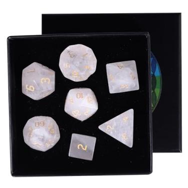 Imagem de rockcloud Conjunto de 7 dados poliédricos de cristal de quartzo de rocha, dados feitos à mão com caixa de dados para RPG, MTG, jogos de mesa, decoração de casa, escritório