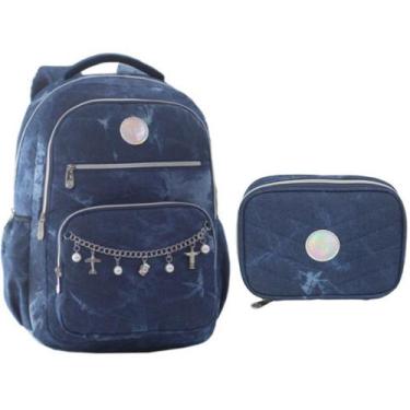Imagem de Kit Mochila De Costas 18 Jeans Escuro Juvenil Com Estojo - Yepp, Jeans