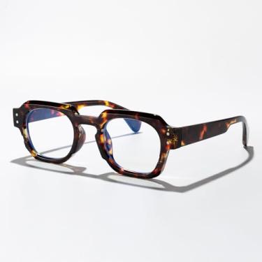 Imagem de Óculos de sol quadrados hexagonais para homens e mulheres com bloqueio de cor retrô para moda urbana, dirigir, viajar, atividades ao ar livre, Armação leopardo/lente anti-luz azul, Lens Width: 48