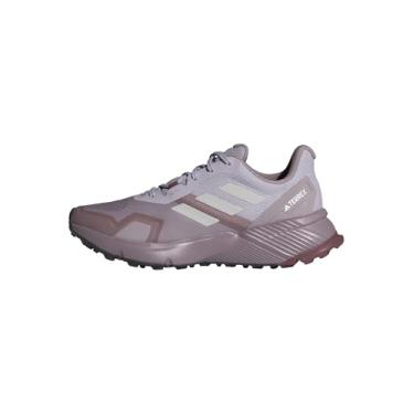 Imagem de adidas Tênis de corrida feminino Terrex Soulstride Trail, médio, Preloved Fig Grey One Quiet Crimson, 8 UK