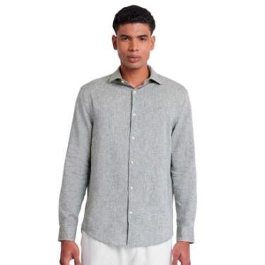 Imagem de Camisa Aramis Masculina Slim Linho Algodão Verde Militar Mescla-Masculino