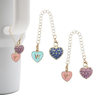 Imagem de RENUIS 2 peças de acessórios de pingente de letra rosa e azul para Stanley Cup, letra inicial de identificação do nome para Stanley Copo de 30 e 1,134 g com alça, corrente de pingentes de