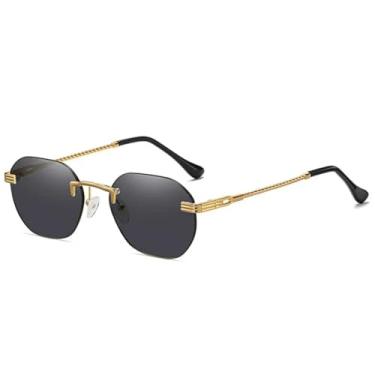 Imagem de Óculos de sol femininos sem armação, marrom, dourado, metal, sem aro, lente degradê, azul, fashion, óculos de sol para homens, UV400 (01 dourado-preto)