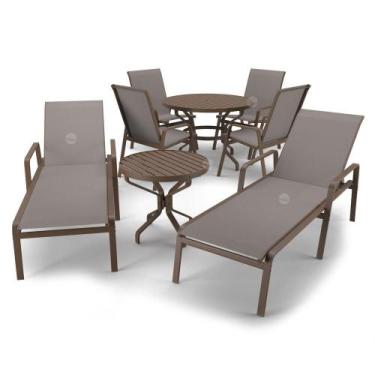 Imagem de Kit Espreguiçadeira Cadeira Mesa Alumínio Marrom Tela Fendi - Aluv Móv