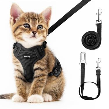 Imagem de Conjunto de arnês e coleira para gatos à prova de fuga de caminhada, arnês ajustável para carro de quatro lugares, colete macio para gatos com faixa refletiva para gatos, colete confortável ao ar