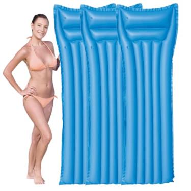 Imagem de Kit 3 Colchões Bronzeador Inflável Boia Praia Piscina Gigante 1.83x0.69m PVC Reforçado (3 Azul)