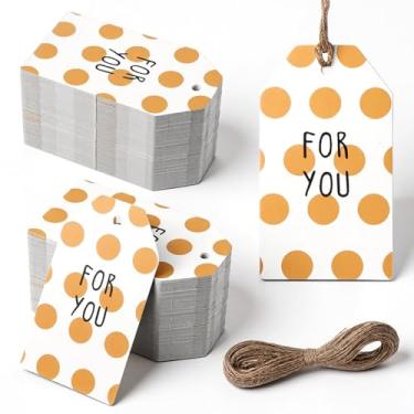 Imagem de 100 etiquetas coloridas de confete de bolinhas para presente com cordão, etiquetas de papel brancas personalizadas para chá de bebê, festa de aniversário, casamento, primavera, presente de Natal