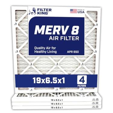 Imagem de Filter King Filtro de ar 19 x 6,5 x 1 | Pacote com 4 | Filtros de forno A/C plissados MERV 8 HVAC | Feito nos EUA | Tamanho real: 48 x 6,5 x 1,90 cm