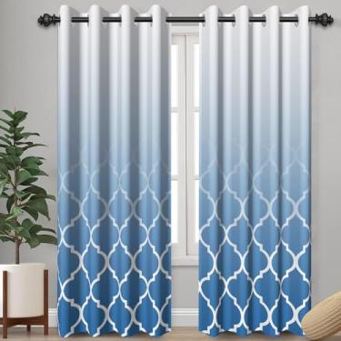 Imagem de Cortinas blecaute com padrão marroquino azul claro ombré para sala de estar, cortinas modernas com isolamento térmico para quarto, cortinas laváveis com padrão geográfico para decoração de casa, 2