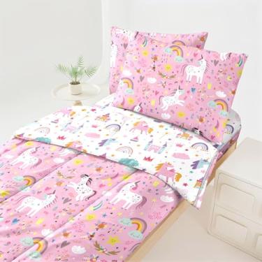 Imagem de Dearller Jogo de cama solteiro com zíper de unicórnio, rosa, unicórnio, edredom solteiro, tudo em um, roupa de cama com zíper