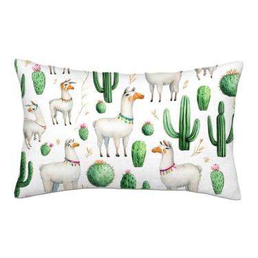 Imagem de Gkyygk Capa de almofada verde cacto branco lhama 50 x 76 cm fronhas queen size almofada retangular para cama de casa