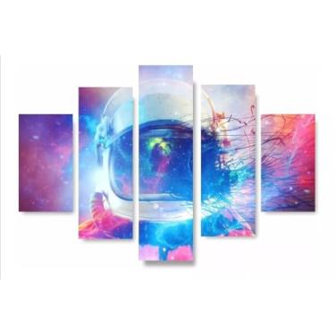 Imagem de Kit quadro decorativo 5 peças 95x60cm Astronauta Espaço