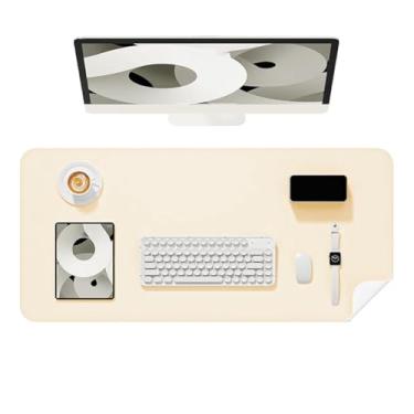 Imagem de Tapete de mesa de couro antiderrapante, à prova d'água, teclado de mesa para laptop, mouse pad grande para escritório, trabalho, casa, decoração (bege, 70 x 30 cm)