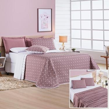 Imagem de Cobre Leito + Jogo de Cama 200 Fios Petit Poá Solteiro 05 Peças 100% Poliéster - Rose