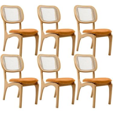 Imagem de Kit 6 Cadeiras Para Sala De Jantar Estofada E Tela Mariah L02 Couríssimo Whisky