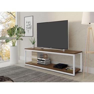 Imagem de Rack Munique Estilo Industrial Klm Móveis Amadeirado Com Branco