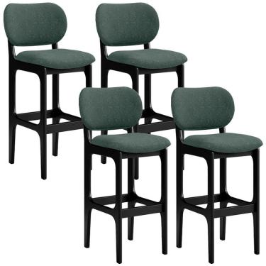 Imagem de Kit 4 Banquetas Alta Betta Preto Linho Verde Musgo