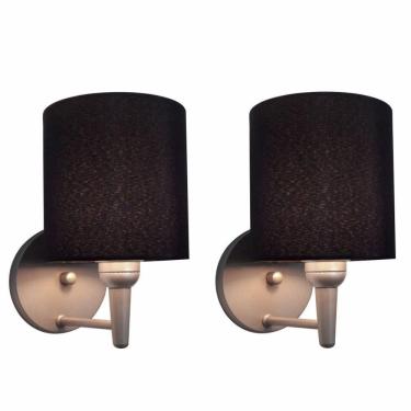 Imagem de Kit-2 Arandela Cilíndrica Md-2009 Base Cinza Cúpula Em Tecido 14x15cm Preto - Bivolt