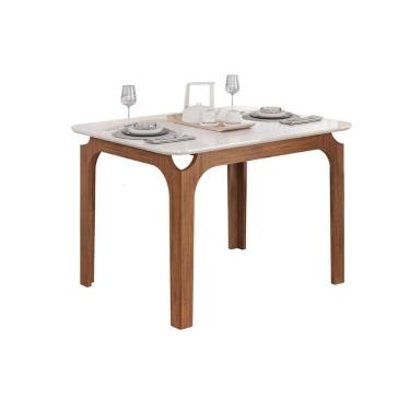 Imagem de Mesa De Sala Jantar Marina C/ Tampo Madeirado C/ Vidro Curvo 120x80cm Freijo/off White - Dj Móveis