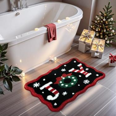 Imagem de Uphome Tapetes de banheiro de Natal, decoração de banheiro de Natal, tapetes de Natal macios absorventes, tapete de banho de Natal antiderrapante, lavável na máquina, tapete decorativo de chuveiro