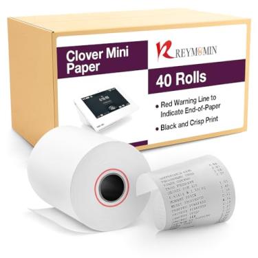 Imagem de Papel de recibo para impressora térmica móvel Clover Mini e Clover - Rolos de papel de recibo compatíveis com os modelos Clover Mini POS C200, C300, C301, C302, C305 (40 rolos)