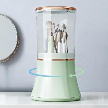 Imagem de PSUNEY Suporte de pincéis de maquiagem com tampa, organizador de ferramentas cosméticas, giratório 360, à prova d'água, à prova de poeira, armazenamento para penteadeira, banheiro, bancada