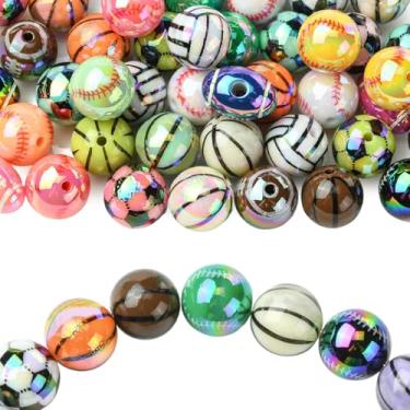 Imagem de Stiesy Bolas esportivas banhadas a UV, 40 peças, basquete futebol bilhar formas de vôlei 12-19 mm contas de acrílico redondas para tema de jogo esportivo, joias, artesanato