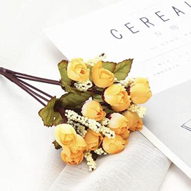 Imagem de Dpofirs Mini Decoração de Flores Falsas de Seda |Rosa Pérola Artificial Com Boa Haste para Arranjos de Casa, Escritório, Casamento e Festas (Amarelo)